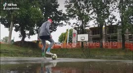 Nothing but net! Soccer trick shot artist can't miss kicking balls into basketball hoop