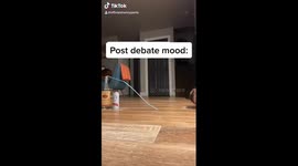 Post Debate Mood. Tired woman listening to presidential debate 2020.