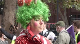 Pantomine dames march through London to protest damage to UK arts industry