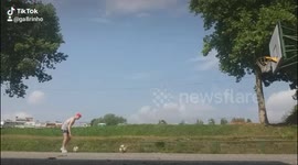 Behind the leg backheel flick threepointer