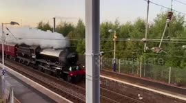 Hogwarts Express zooms through Scottish station