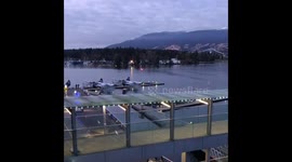 Coal Harbour, Stanley Park, Vancouver Harbour at dusk
