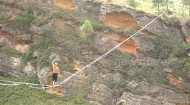 Don't look down! Slackliner breaks solo world record with 170-metre high line walk