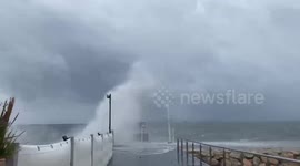 Impressive waves hitting Juan Les Pins in France