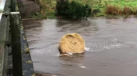 River Don in Aberdeenshire bursts banks after heavy rain from Storm Alex