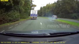 Reckless UK motorist loses control and ends up driving down wrong side of road