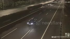 Drunk motorist drives wrong direction on Chinese highway before falling asleep at the wheel