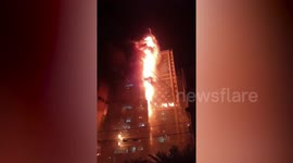 Fire engulfs apartment block in Ulsan, South Korea