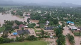 Aerial footage reveals region in northeast Thailand submerged by floodwater