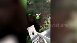 Firefighter rescues screaming goat that fell down well in India