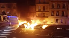 Line of cars on fire in Caen, France