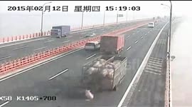Pig escapes  from truck on the highway in China