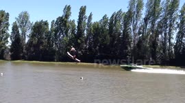Man performs 70m waterski jump