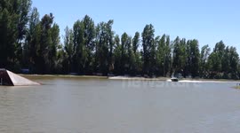Man performs 70m waterski jump