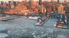 Aerial footage of ice on the Hudson River, New York