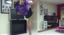 Mum's reaction to daughter's high-kick faceplant fail