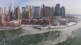 Aerial footage of ice on the Hudson River, New York