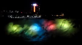 Niagara Falls freezes over - Night time lights
