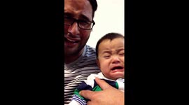 'Sweetheart baby' cries in unison with dad