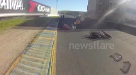Dramatic near-miss during motorcycle crash in California