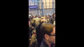 Dog resting on owners shoulders @ Crufts 2015