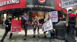 Extinction Rebellion protest in London against McDonald's, Burger King and the Brazilian government