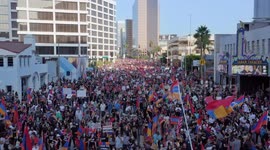 Drone footage captures 100,000 Armenians in L.A. protesting Azeri, Turkish aggression