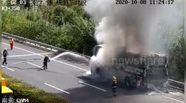 Bus with full of passengers catches fire on Chinese highway