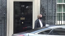 British PM Boris Johnson leaves 10 Downing Street ahead of Prime Minister's Questions