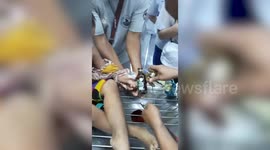 Toddler rescued after getting his finger stuck in glass energy drink bottle