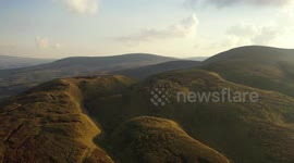 Drone View of Golden Hour Autumn Light on Sperrins Mountain