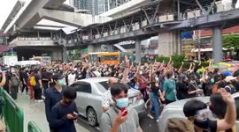Thai protesters gather at train stations across Bangkok