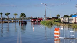 Firefighters Help Stranded Car. Charleston, South Carolina. King Tide Flooding.