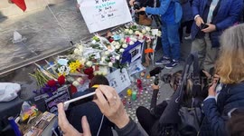 Improvised memorial to history teacher Samuel Paty murdered in an act of terrorism against freedom of expression