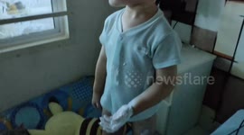 Cheeky toddler spreads baby cream all over bedroom
