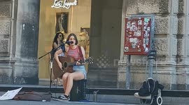 Italian girl singer in the street