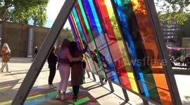 Rainbow of colours of Liz West installation shines in the Duke of York Square during Kensington and Chelsea Art Week 2020