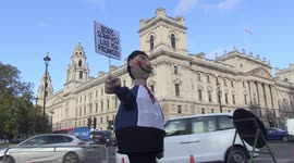 Extinction Rebellion gather outside UK Parliament to protest high-speed railway HS2