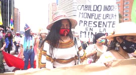 Indigenous Colombians protest in Bogota demanding meeting with country's president