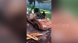 Chinese carpenter makes Mercedes-Benz car out of wood and drives it