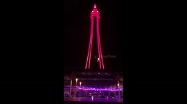 Blackpool Tower lights up red with a message of SOS