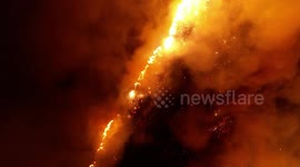 night strong big fire on mountain landscape nature wild