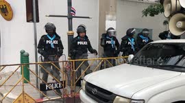 Riot police deployed outside German Embassy in Bangkok ahead of march by pro-democracy protesters