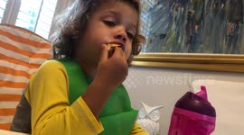 Irish toddler can't keep his eye open while eating toast