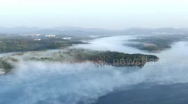 【如梦如幻】江苏句容:雾漫水面 宛如“仙境” 金秋美景入画来