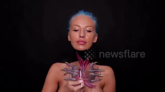 Halloween monster body-painting illusion