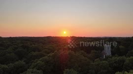 Sunset forrest drone footage