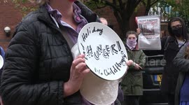 'Free school meal' protest outside Tory office in Nottingham, UK