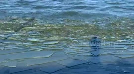 Watch as plates of ice wash along the shore of Lake Madison in South Dakota