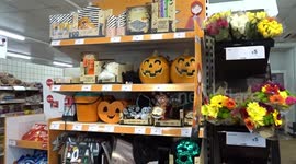 Bright Halloween display with pumpkins at local Sainsburys in London